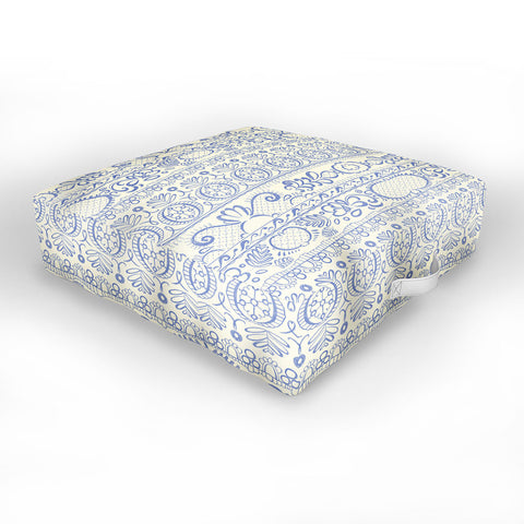 Pimlada Phuapradit Lace drawing blue and white Outdoor Floor Cushion