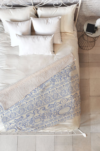 Pimlada Phuapradit Lace drawing blue and white Fleece Throw Blanket