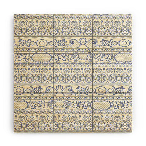 Pimlada Phuapradit Lace drawing blue and white Wood Wall Mural