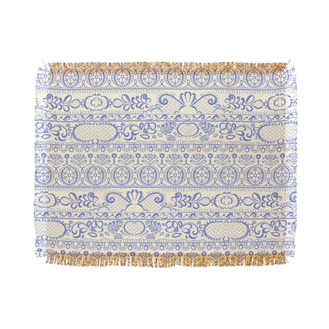 Pimlada Phuapradit Lace drawing blue and white Throw Blanket