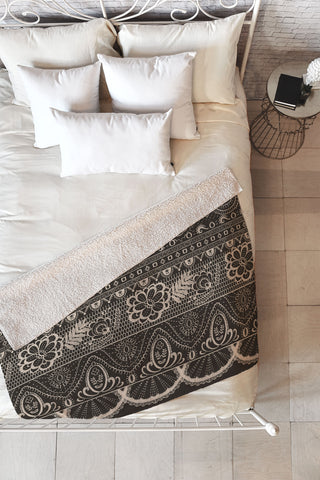 Pimlada Phuapradit Lace drawing charcoal and cream Fleece Throw Blanket