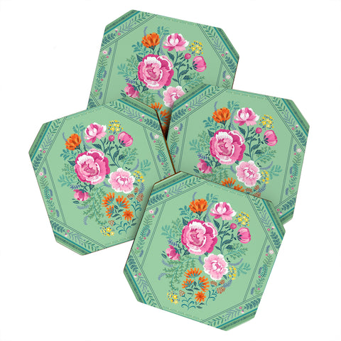 Pimlada Phuapradit Mint Roses Coaster Set