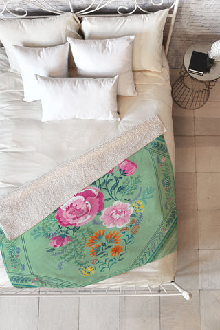 Pimlada Phuapradit Mint Roses Fleece Throw Blanket