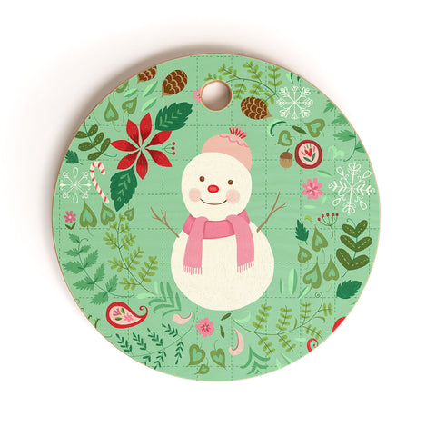 Pimlada Phuapradit Mint Snowman Cutting Board Round