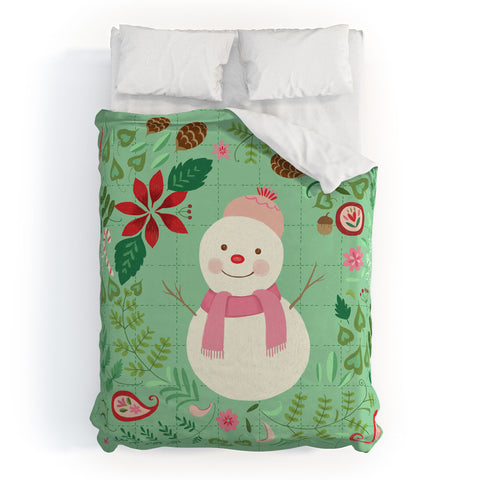 Pimlada Phuapradit Mint Snowman Duvet Cover