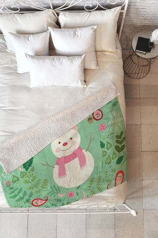 Pimlada Phuapradit Mint Snowman Fleece Throw Blanket