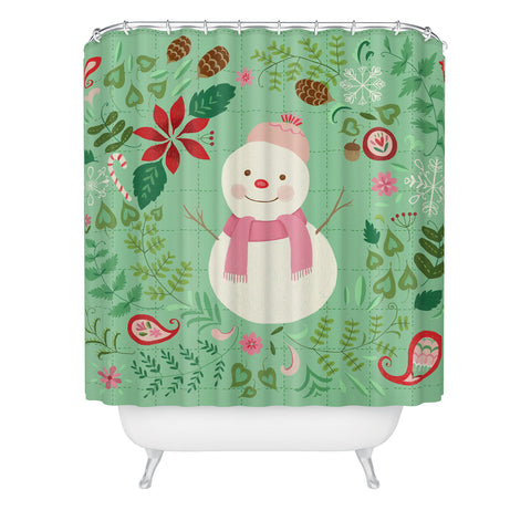 Pimlada Phuapradit Mint Snowman Shower Curtain