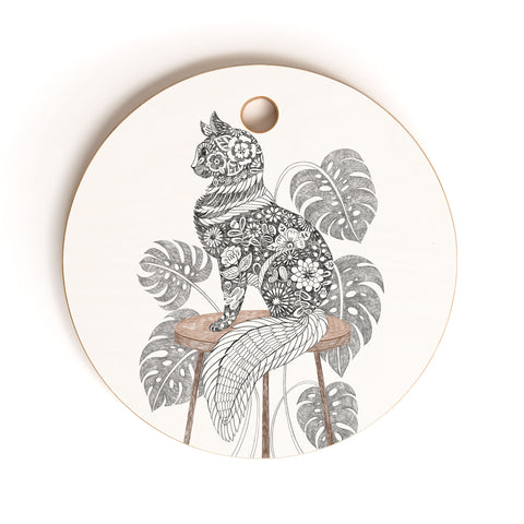 Pimlada Phuapradit Monstera Cat Cutting Board Round