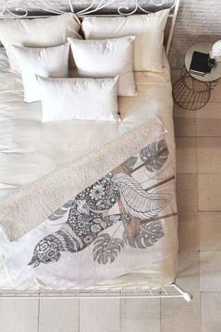 Pimlada Phuapradit Monstera Cat Fleece Throw Blanket