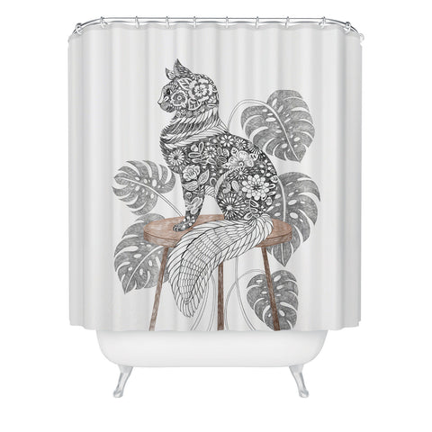 Pimlada Phuapradit Monstera Cat Shower Curtain