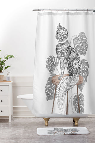 Pimlada Phuapradit Monstera Cat Shower Curtain And Mat