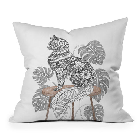 Pimlada Phuapradit Monstera Cat Throw Pillow