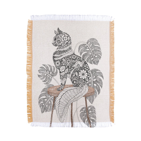 Pimlada Phuapradit Monstera Cat Throw Blanket