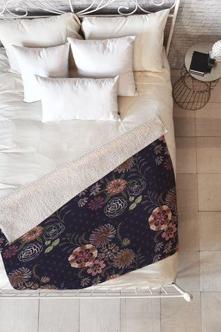 Pimlada Phuapradit Navy bouquet Fleece Throw Blanket