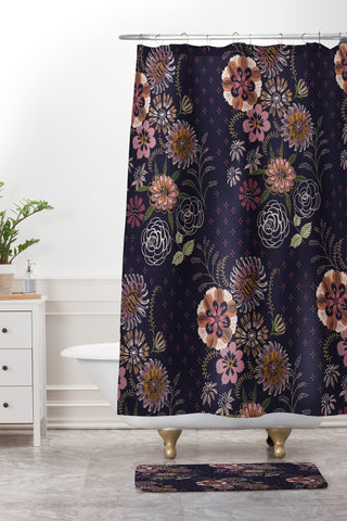 Pimlada Phuapradit Navy bouquet Shower Curtain And Mat