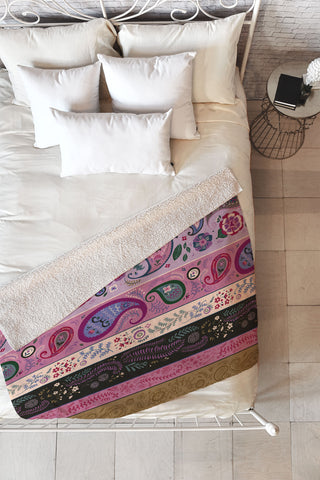 Pimlada Phuapradit Paisley and floral stripes Fleece Throw Blanket
