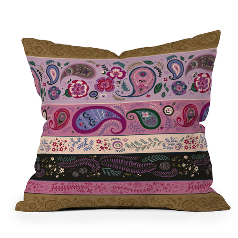 Pimlada Phuapradit Paisley and floral stripes Throw Pillow