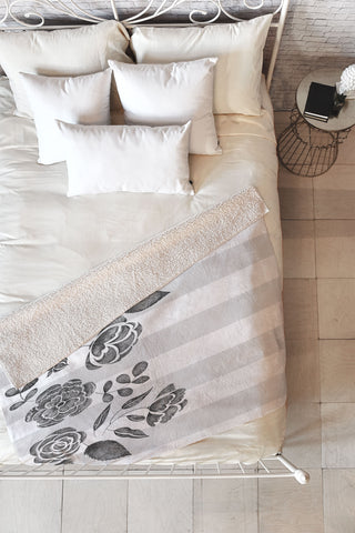 Pimlada Phuapradit Peony Stencil Fleece Throw Blanket