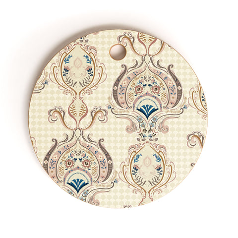 Pimlada Phuapradit Pink and Off white Floral Damasks Cutting Board Round