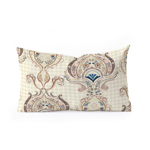Pimlada Phuapradit Pink and Off white Floral Damasks Oblong Throw Pillow