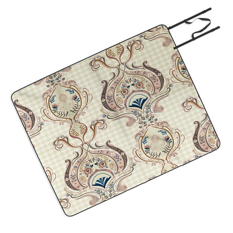 Pimlada Phuapradit Pink and Off white Floral Damasks Picnic Blanket