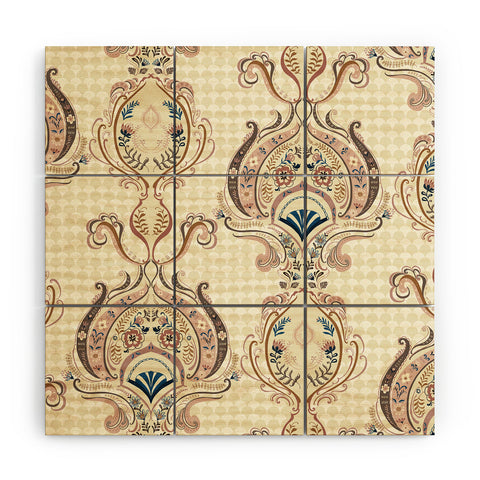 Pimlada Phuapradit Pink and Off white Floral Damasks Wood Wall Mural