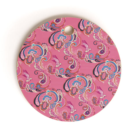 Pimlada Phuapradit Pink Paisley Birds Cutting Board Round