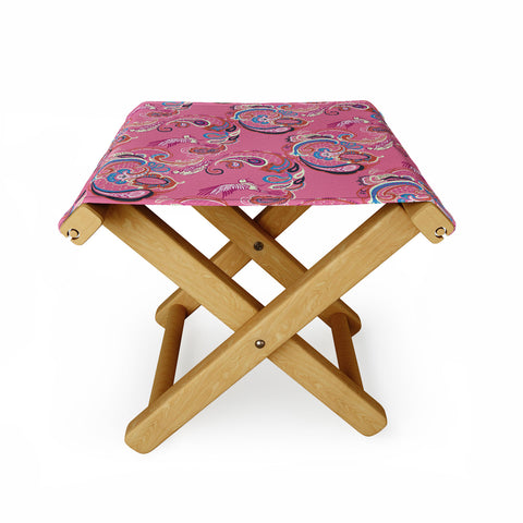 Pimlada Phuapradit Pink Paisley Birds Folding Stool