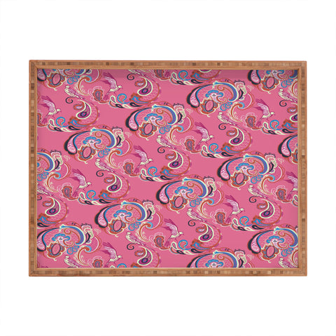 Pimlada Phuapradit Pink Paisley Birds Rectangular Tray