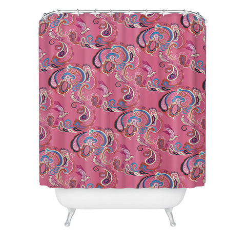 Pimlada Phuapradit Pink Paisley Birds Shower Curtain