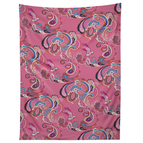 Pimlada Phuapradit Pink Paisley Birds Tapestry