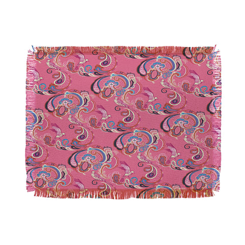 Pimlada Phuapradit Pink Paisley Birds Throw Blanket