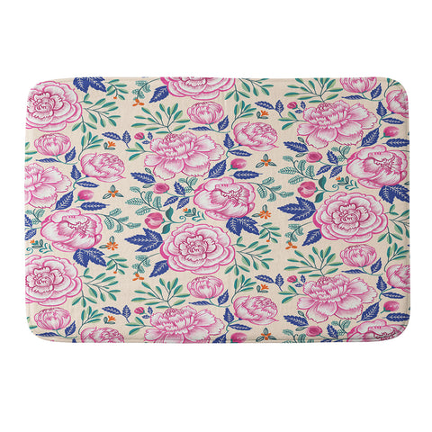 Pimlada Phuapradit Pink Peonies Pattern Memory Foam Bath Mat