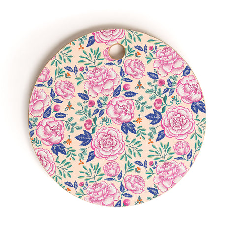 Pimlada Phuapradit Pink Peonies Pattern Cutting Board Round