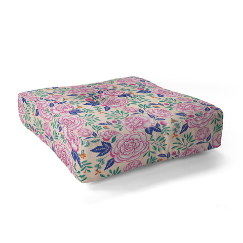 Pimlada Phuapradit Pink Peonies Pattern Floor Pillow Square