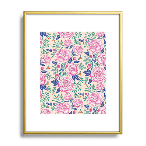 Pimlada Phuapradit Pink Peonies Pattern Metal Framed Art Print