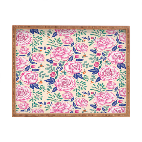 Pimlada Phuapradit Pink Peonies Pattern Rectangular Tray