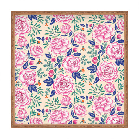 Pimlada Phuapradit Pink Peonies Pattern Square Tray