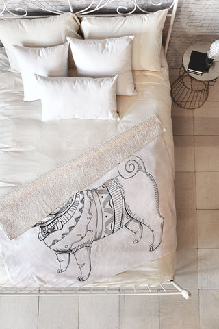 Pimlada Phuapradit pug line art Fleece Throw Blanket