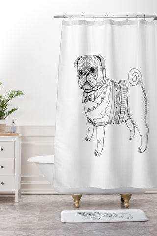 Pimlada Phuapradit pug line art Shower Curtain And Mat