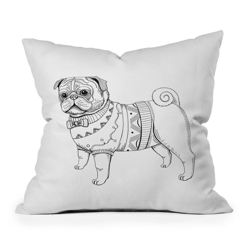 Pimlada Phuapradit pug line art Throw Pillow