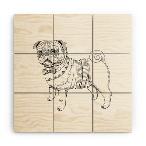 Pimlada Phuapradit pug line art Wood Wall Mural