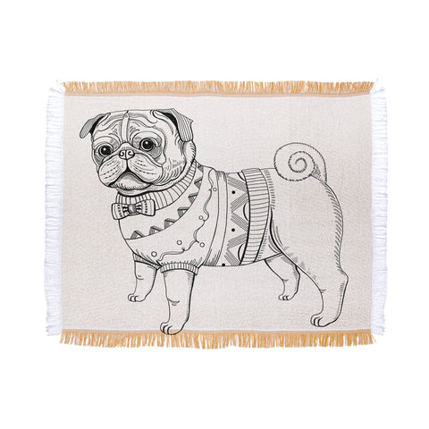 Pimlada Phuapradit pug line art Throw Blanket