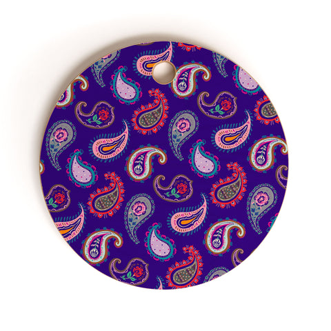 Pimlada Phuapradit Purple Paisleys Cutting Board Round