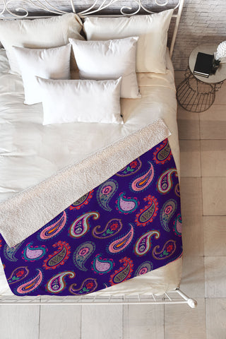Pimlada Phuapradit Purple Paisleys Fleece Throw Blanket
