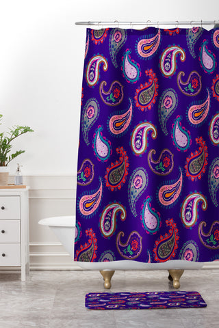 Pimlada Phuapradit Purple Paisleys Shower Curtain And Mat