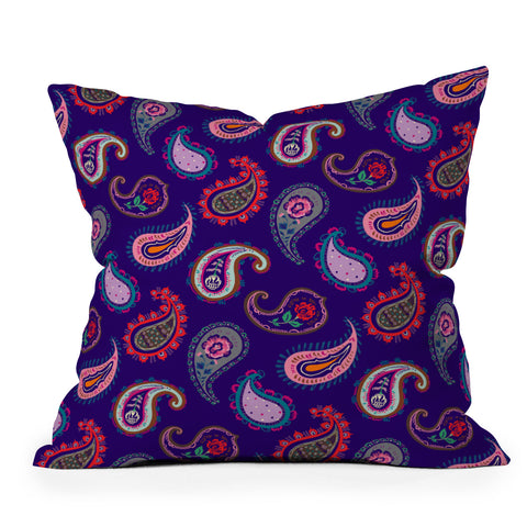 Pimlada Phuapradit Purple Paisleys Throw Pillow