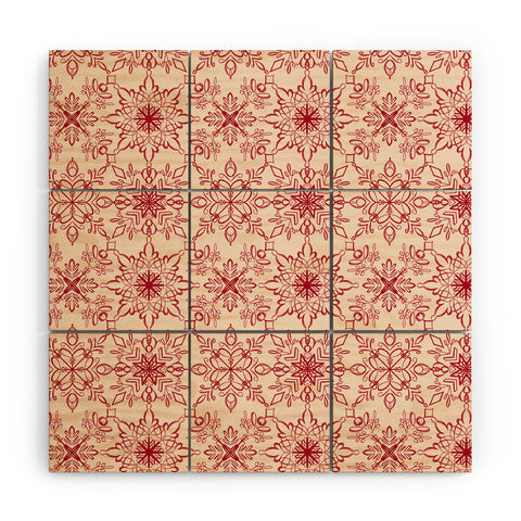 Pimlada Phuapradit Snowflake pattern red Wood Wall Mural