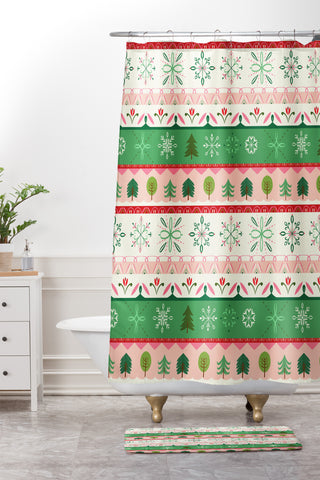 Pimlada Phuapradit snowflake stripes Shower Curtain And Mat