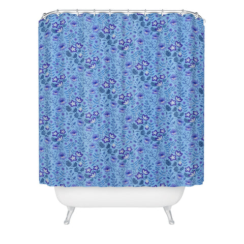 Pimlada Phuapradit Summer Floral Blue 4 Shower Curtain